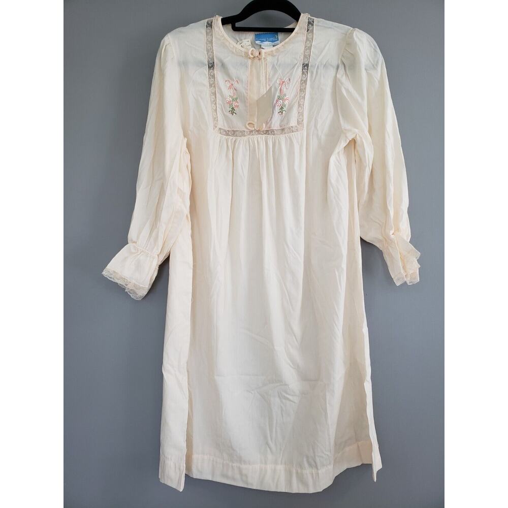 NEW FRONT SNAP EMBROIDERED Vintage Barbizon Long Nightgown Featheraire‎ Flannel